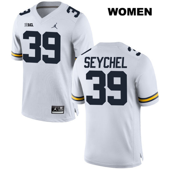 Women's NCAA Michigan Wolverines Kyle Seychel #39 White Jordan Brand Authentic Stitched Football College Jersey OW25Y07EN